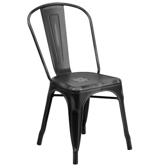 Bowery Hill Metal Dining Chair in Distressed Black