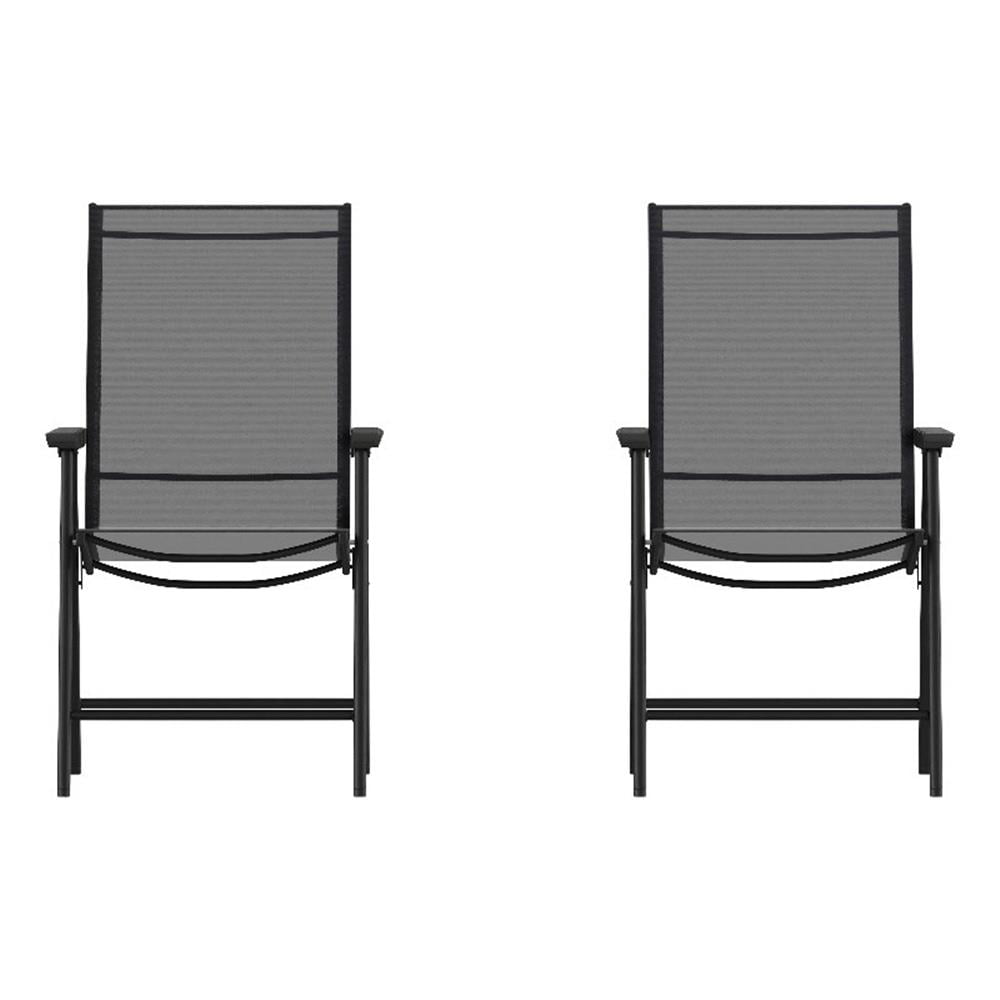 Bowery Hill Metal Black Patio Sling Chair Folding Set of 2 37.5" Assembled