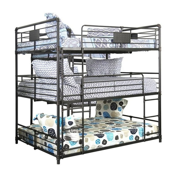 Bowery Hill Metal Full Triple Bunk Bed in Antique Black