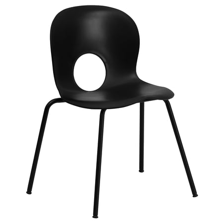 Bowery Hill Metal/Plastic Designer Cutout Back Stacking Chair in Black
