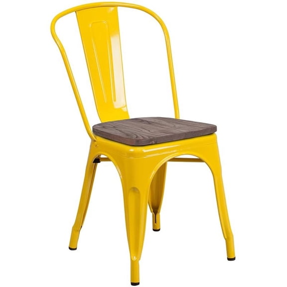 Bowery Hill Metal Stackable Dining Side Chair in Yellow