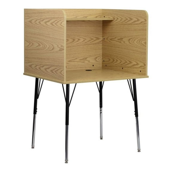 Bowery Hill Metal Stand-Alone Study Carrel w/ Height Adjustable Legs in Oak