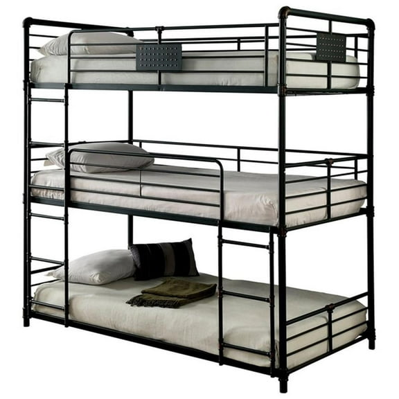 Bowery Hill Metal Twin Triple Bunk Bed in Antique Black