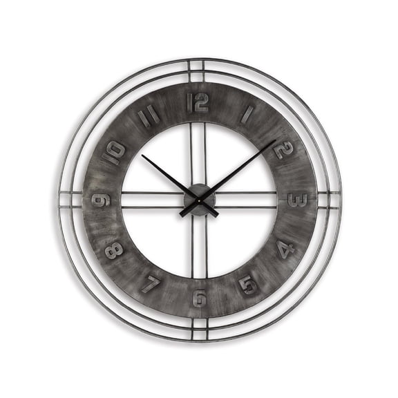 Bowery Hill Metal Wall Clock in Antique Gray