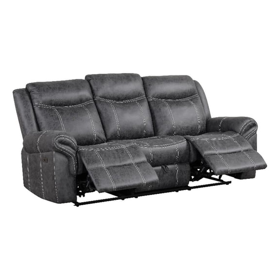 Bowery Hill Microfiber Upholstered Power Motion Sofa with USB in Dark Gray