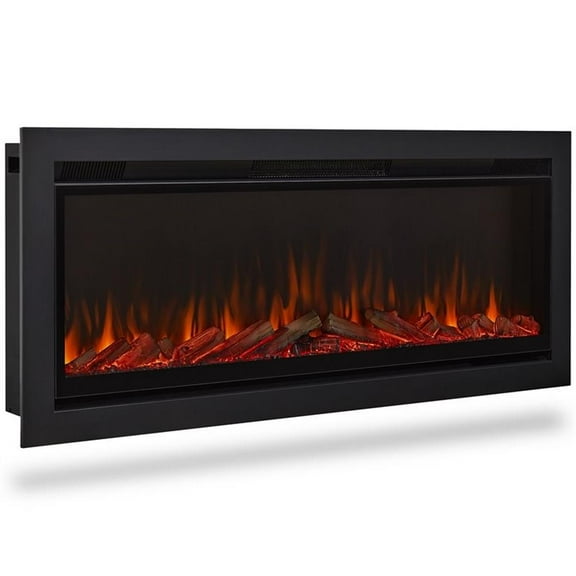 Bowery Hill Mid-Century 49" Wall Mounted Electric Fireplace Insert in Black