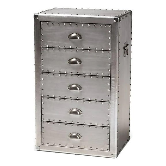 Bowery Hill Mid-Century 5-Drawer Metal Accent Chest in Silver