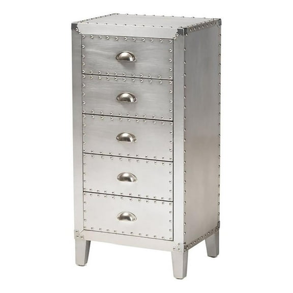 Bowery Hill Mid-Century 5-Drawer Wood/Metal Accent Chest in Silver