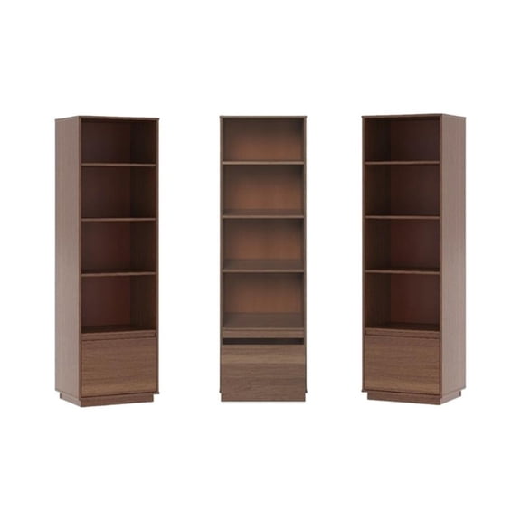Bowery Hill Mid-Century Bookcase Set of 3 in Walnut with Adjustable Shelves