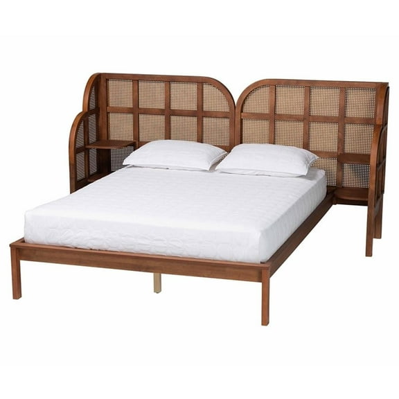 Bowery Hill Mid-Century Brown Wood Queen Size Wingback Platform Bed