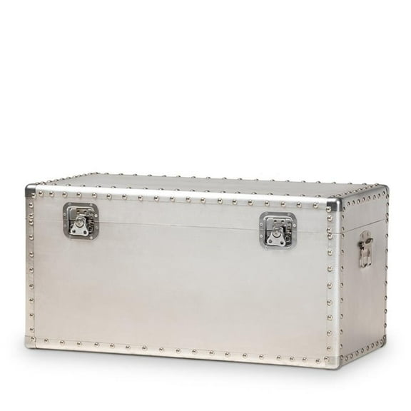 Bowery Hill Mid-Century Metal and Wood Storage Trunk in Silver
