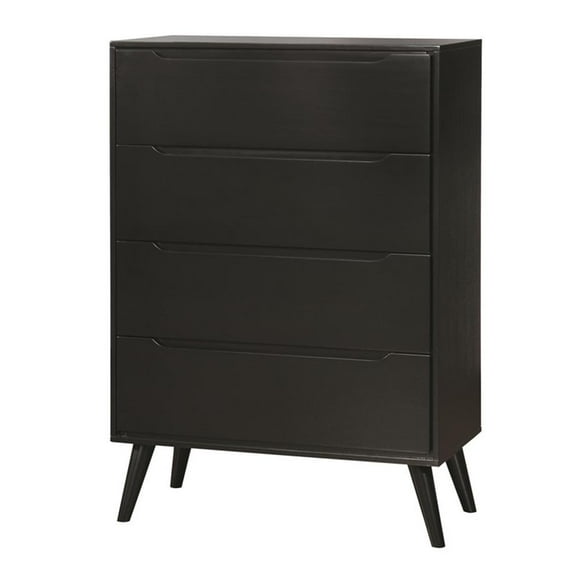 Bowery Hill Mid-Century Modern Wood 4-Drawer Chest in Black Finish