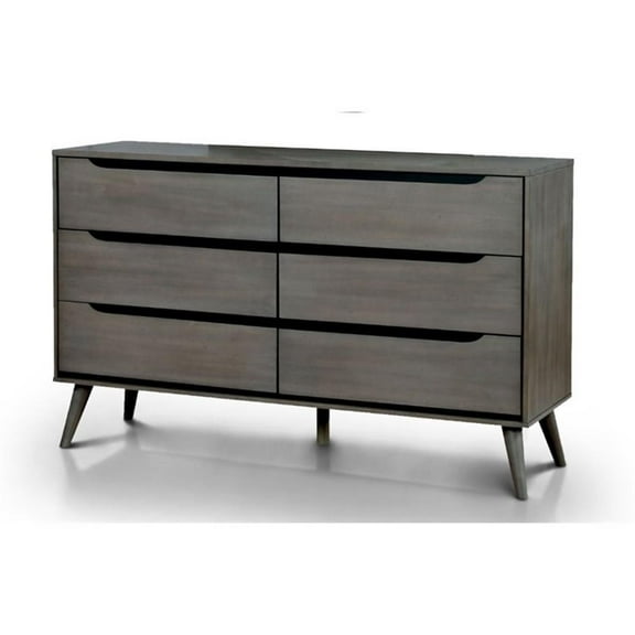 Bowery Hill Mid-Century Modern Wood 6-Drawer Dresser in Gray