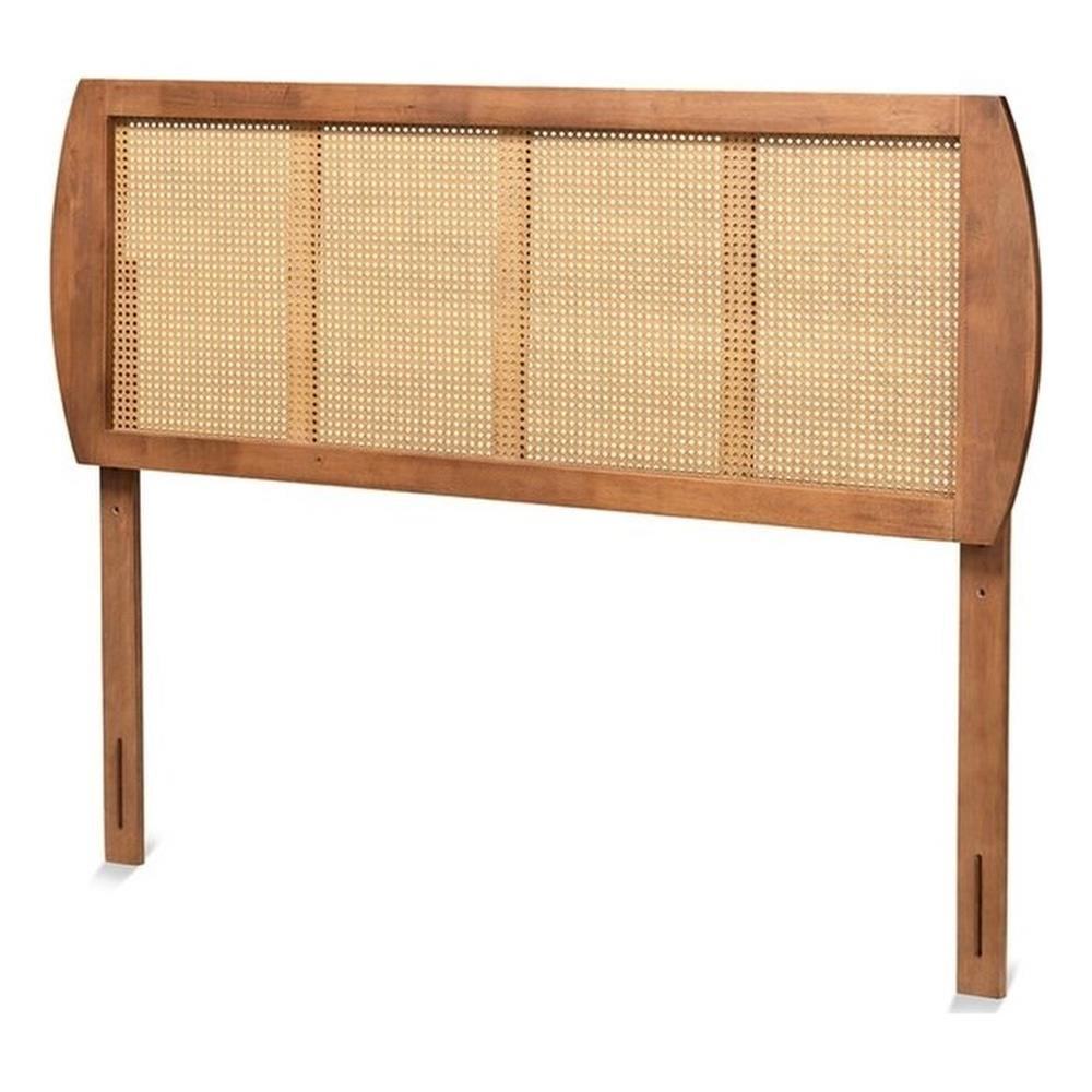 Bowery Hill Mid-Century Rattan Queen Size Headboard in Walnut