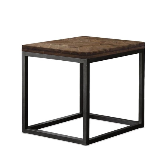 Bowery Hill Solid Wood Acacia Distressed Brown End Table Square Herringbone Pattern 24" Unassembled