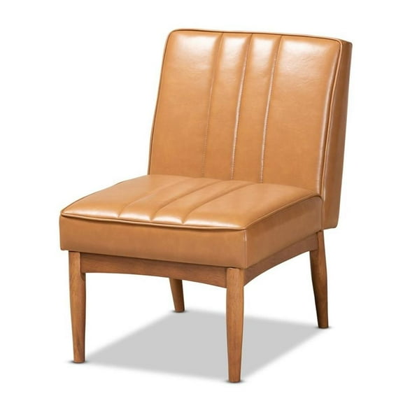 Bowery Hill Mid-Century Tan and Walnut Brown Finished Wood Dining Chair
