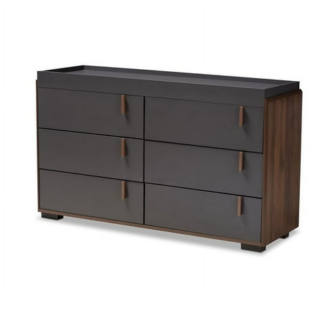 Bowery Hill Mid-Century Two-Tone 6-Drawer Wood Dresser in Gray and Walnut