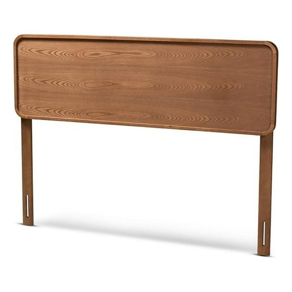 Bowery Hill Mid-Century Wood Full Headboard with Curved Edges in Walnut Brown