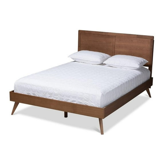 Bowery Hill Mid-Century Wood Queen Platform Bed in Walnut Brown