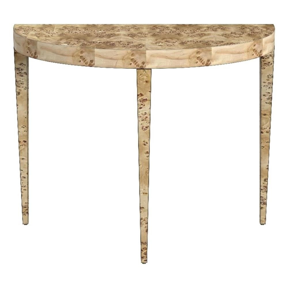 Chester 36" Natural Burl Wood Demilune Console Table