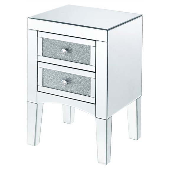 Bowery Hill Mirrored Accent Table with 2 Drawers and Faux Diamonds