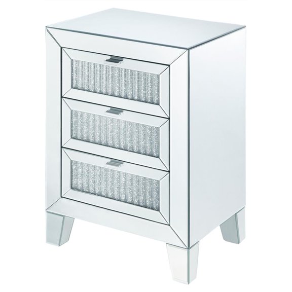 Bowery Hill Mirrored Accent Table with 3 Drawers and Faux Diamonds