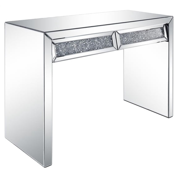 Bowery Hill Mirrored Console Table with Drawer and Faux Diamonds Inlay