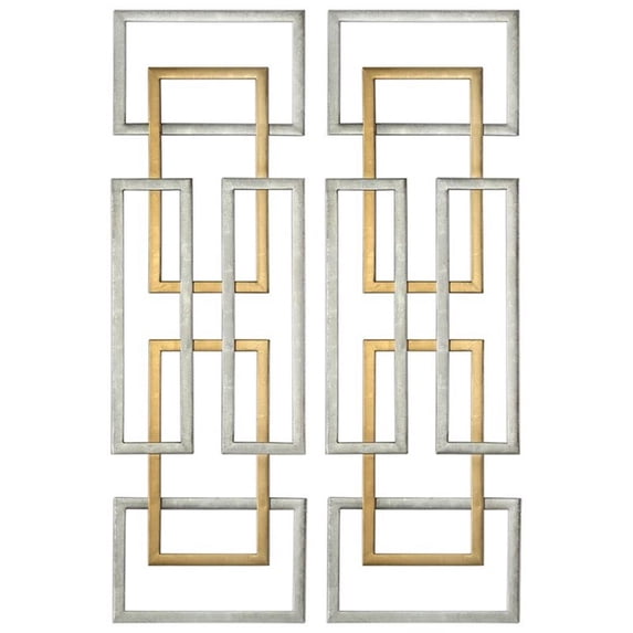 Bowery Hill Modern 2 Piece Geometric Wall Art Set in Antique Gold