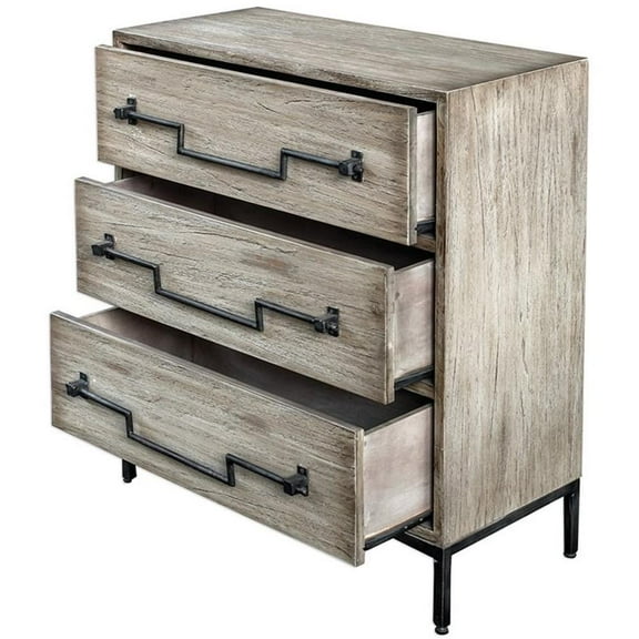 Bowery Hill Modern 3 Drawer Accent Chest in Aged Ivory and Black