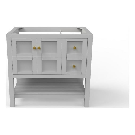 Bowery Hill Modern 36" Gray Wood Vanity Base with Gold Handles
