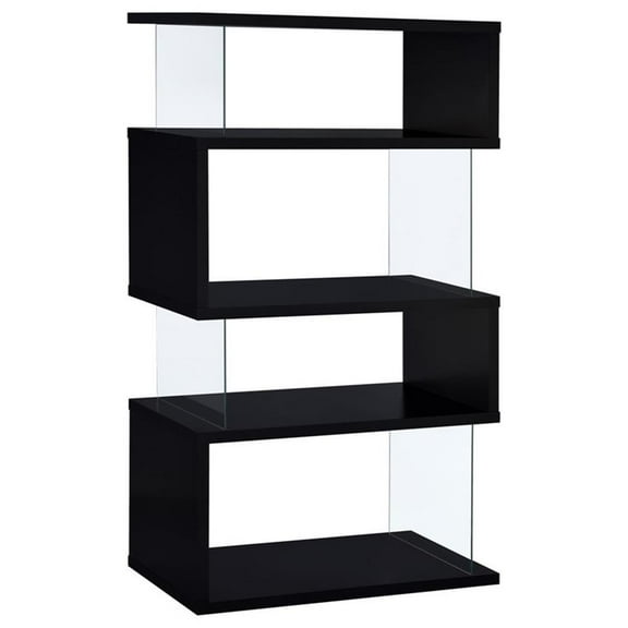 Bowery Hill Modern 4 Shelf Ignacio Geometric Bookcase in Black and Glass