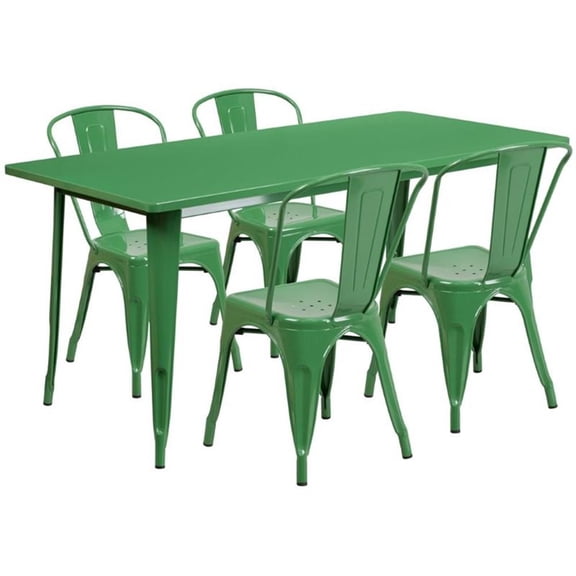 Bowery Hill Modern 5 Piece 31.5" x 63" Metal Dining Set in Green