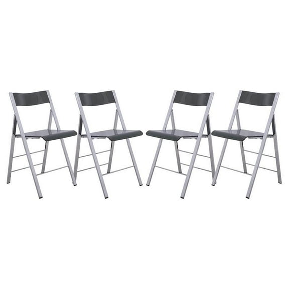 Bowery Hill Modern Acrylic Chrome Dining Folding Chair in Black Set of 4