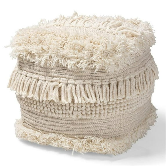 Bowery Hill Modern Beige Handwoven Cotton Pouf Ottoman