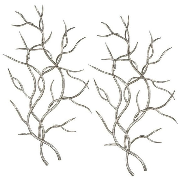Bowery Hill Modern Branches Wall Sculpture in Silver (Set of 2)