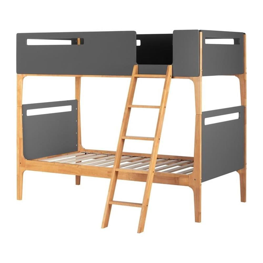 Charcoal Gray and Exotic Wood Twin Bunk Bed Frame