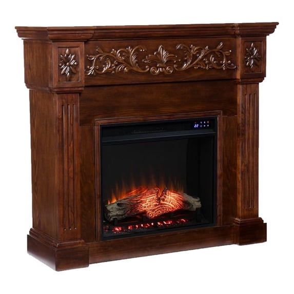 Bowery Hill Modern Carved Touch Screen Electric Fireplace in Rich Espresso