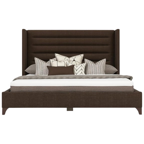 Bowery Hill Modern Channel Upholstered King Bed in Brown Performance Fabric