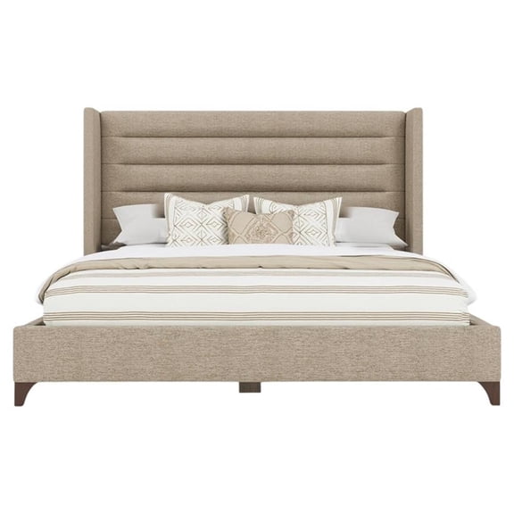 Bowery Hill Modern Channel Upholstered Queen Bed in Tan Performance Fabric