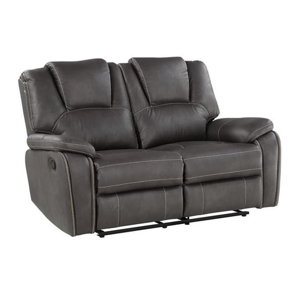 Bowery Hill Modern Charcoal Faux Leather Manual Reclining Loveseat