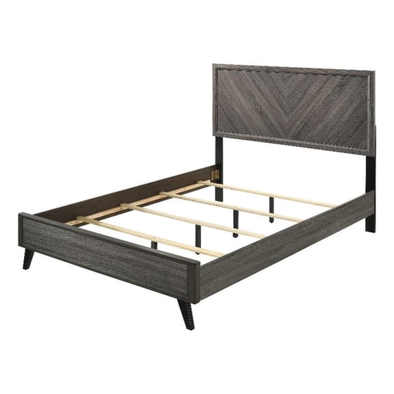 Bowery Hill Modern Chevron Pattern Wood Panel King Bed in Gray