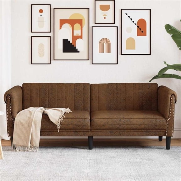 Bowery Hill Modern / Contemporary 3-Seater Faux Suede Sofa in Brown