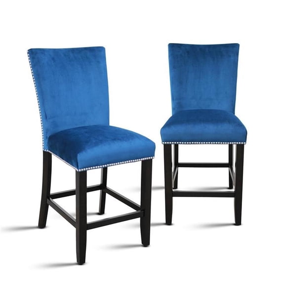 Bowery Hill Modern / Contemporary Blue Finish Velvet Counter Chair (Set of 2)