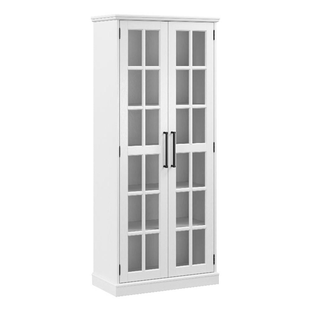 Tall Black Glass Curio Cabinet with Doors