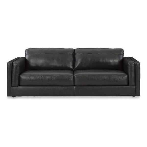 Bowery Hill Modern Corner-blocked Frame Leather Sofa I Black