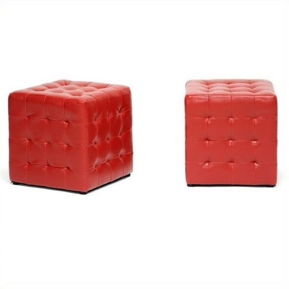 Bowery Hill Modern Cube Ottoman in Red (Set of 2)