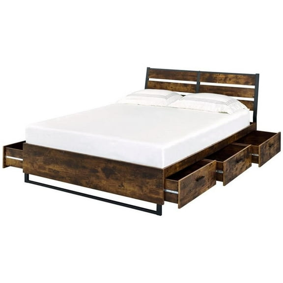 Bowery Hill Modern Eastern King Bed W/Storage in Oak & Black Finish