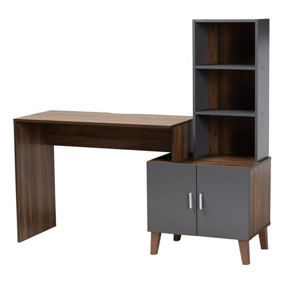 Bowery Hill Modern Engineered Wood Desk in Walnut Brown/Dark Gray