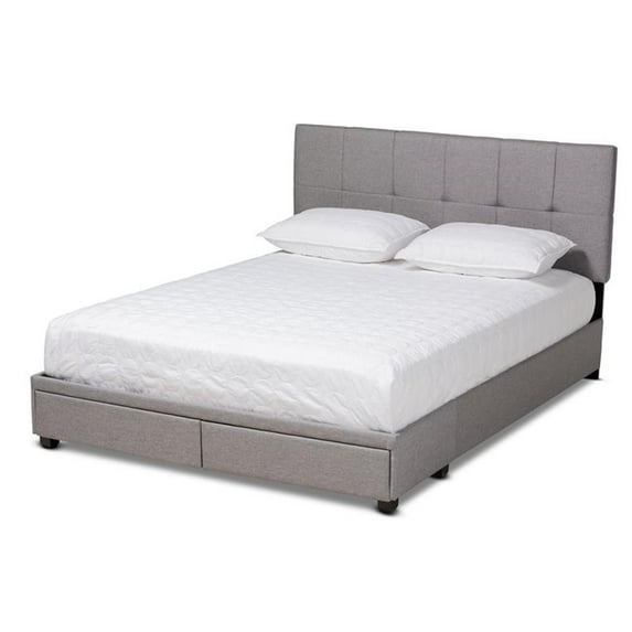Bowery Hill Modern Fabric Tufted Platform Storage Queen Bed in Light Gray