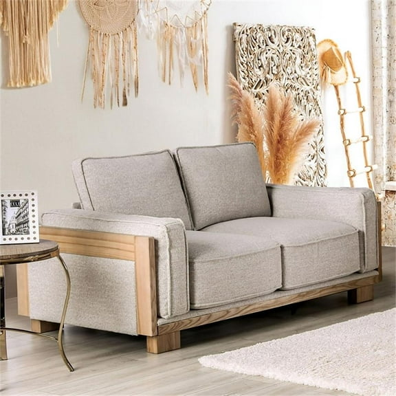 Bowery Hill Modern Fabric Upholstered Loveseat in Light Brown